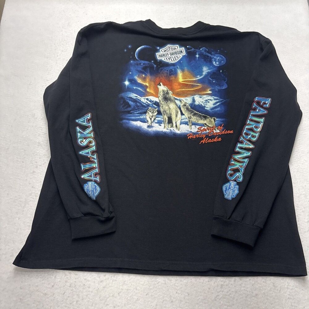 Vintage Y2K 2007 Harley Davidson Motorcycles Wolf Bear Fairbanks Alaska Shirt XL